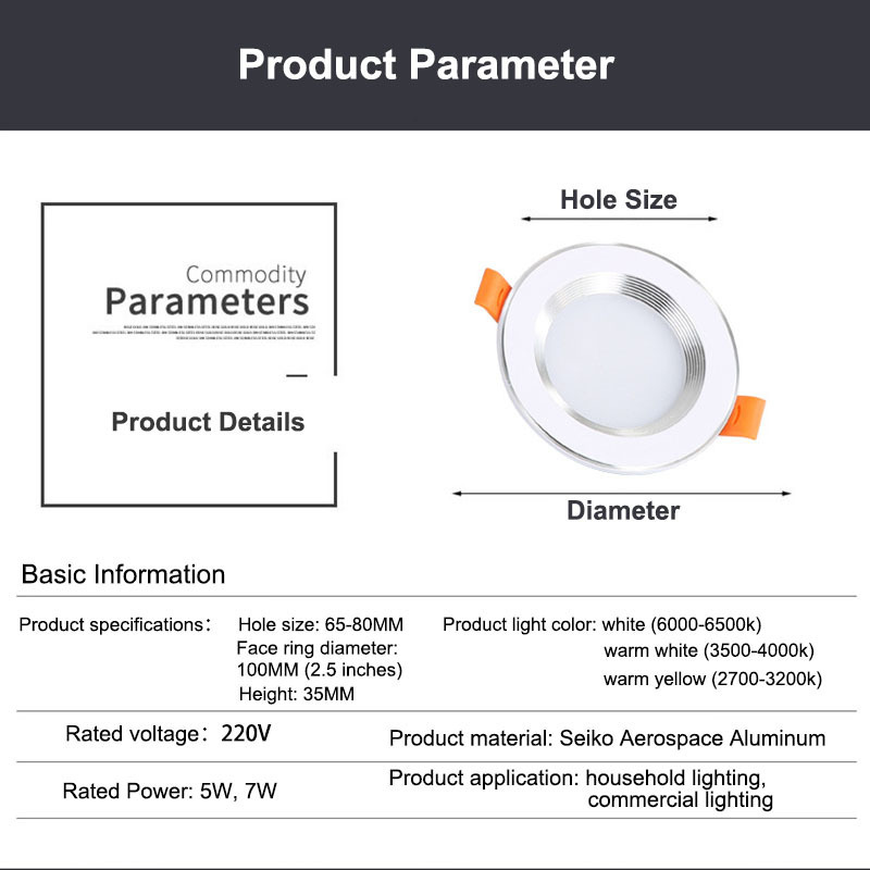 Supermarket Lighting COB Round Surface Mounted Recessed LED Downlight 5W Indoor Led Down Lights