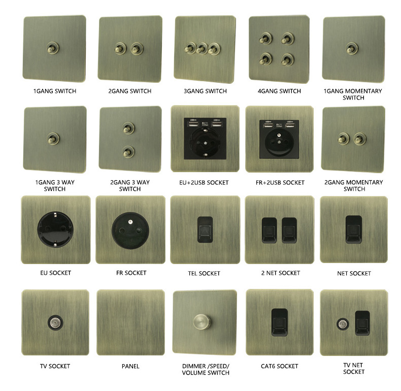 Brass Switch Toggle Stainless Steel Panel Vintage Retro Light Switch