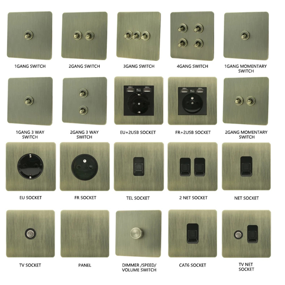 Brass Switch Toggle Stainless Steel Panel Vintage Retro Light Switch