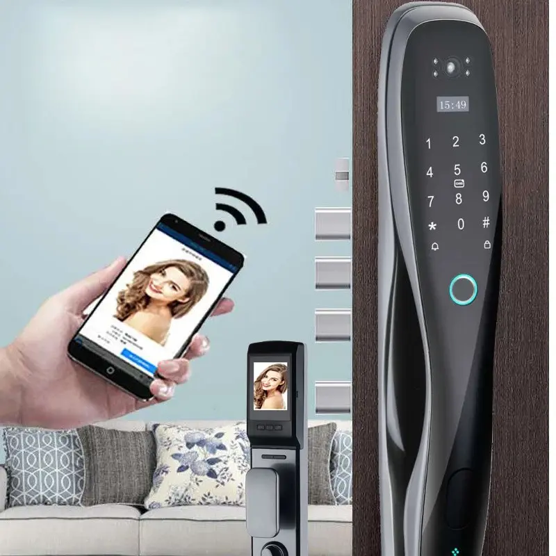 Popular Automatic Smart Lock Wifi APP Camera Lock Key Card Fingerprint Password Smart Wifi Door Lock