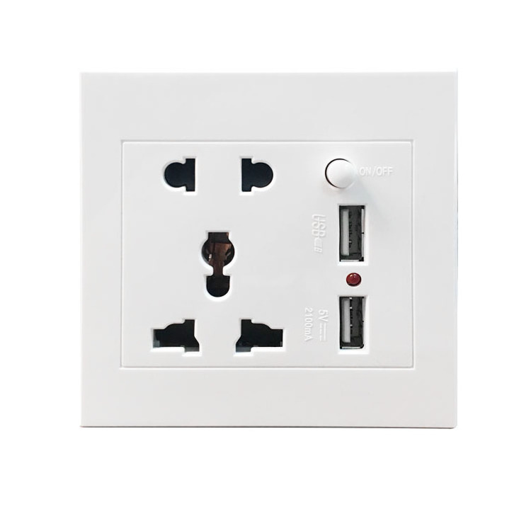 Home Hotel White Black Color British Electrical Multi Power Socket 2 USB 3 Pin Outlet UK Universal Electric Wall Socket