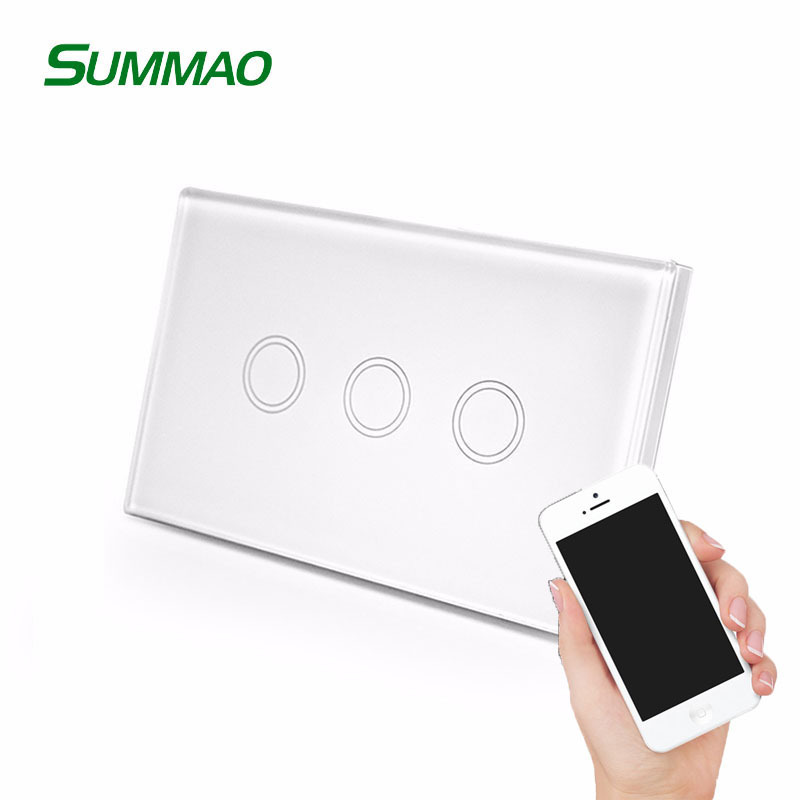 Tempered Glass Capacitive Smart Home Z Wave Wall Touch Screen Switch, 3 Gang Wifi Light Switch