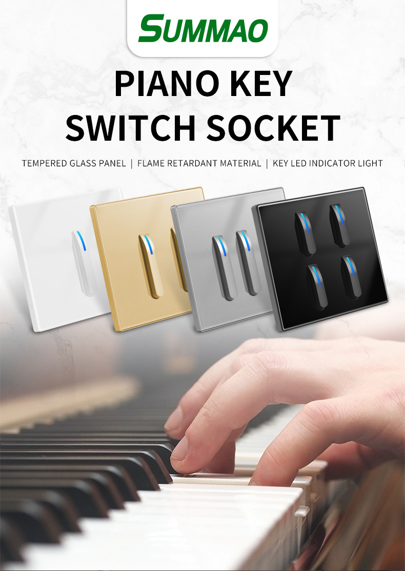 Wall Switch Socket With Led 16A 1/2/3/4 Gang 1Way 2 Way Wall Push Piano Light Switches With Indicator