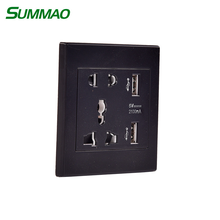 Home Hotel White Black Color British Electrical Multi Power Socket 2 USB 3 Pin Outlet UK Universal Electric Wall Socket