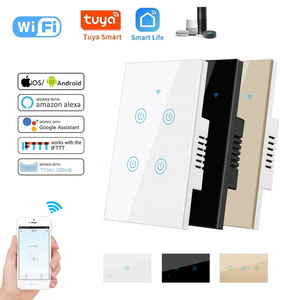 US EU Smart Wifi Wall Touch Switch 1/2/3/4 Gang Glass Panel Light Tuya Switch