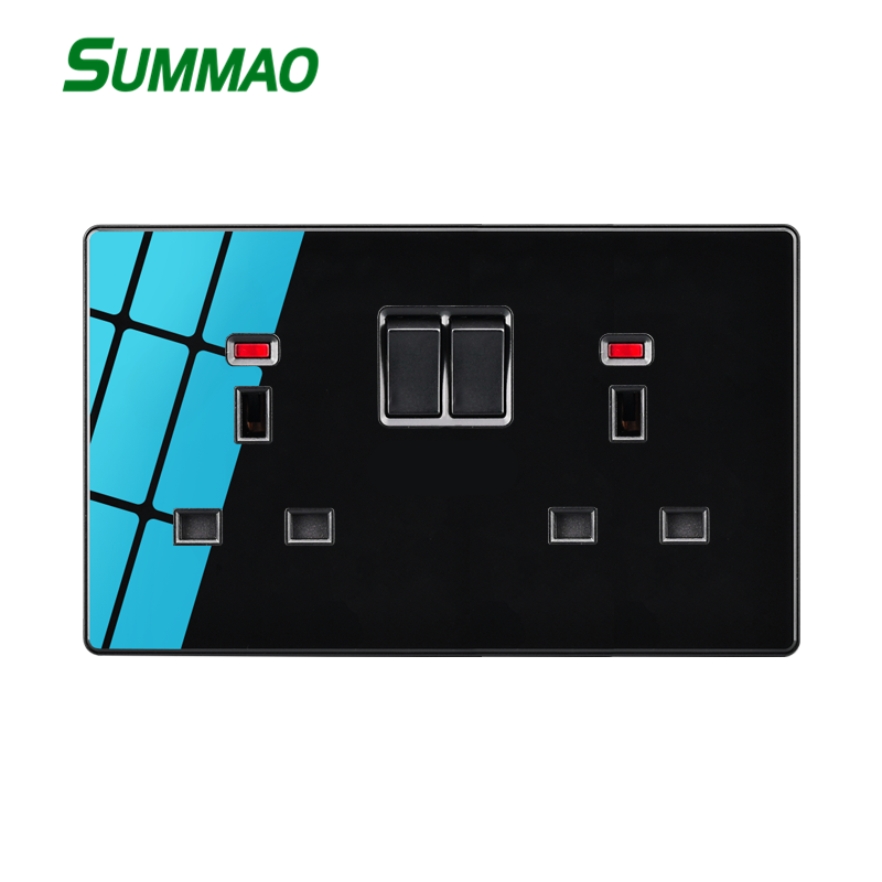 Tempered Glass Double Switch And Socket With USB Adapter  Wall Switch UK EU  Socket 2 Gang Outlet