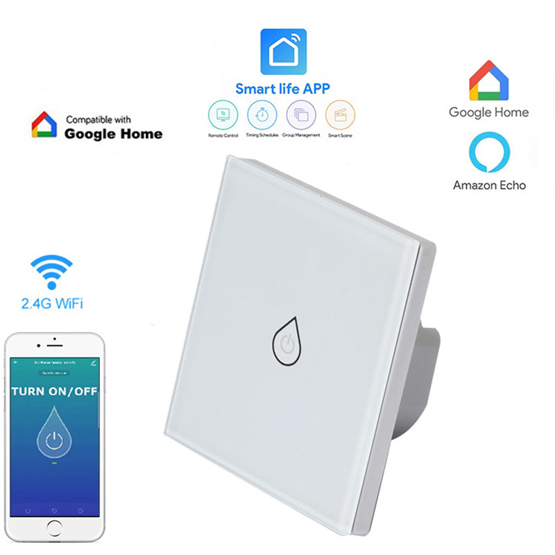 WiFi Boiler White Glass 1 Gang Alexa Google Home Voice Control Touch Panel Timer Function App EU UK WiFi Water Heater Switch