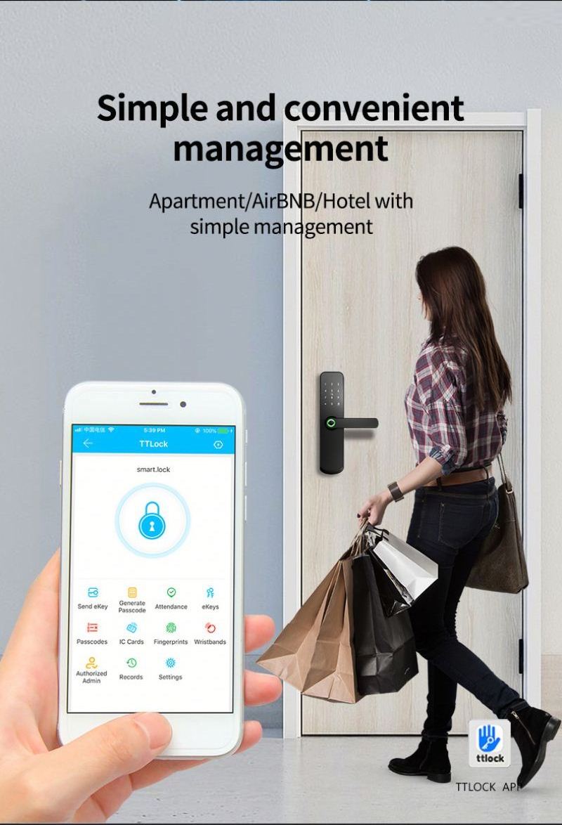 Keyless Smart Digital Door Lock Connect Electronic Fingerprint Password Smart