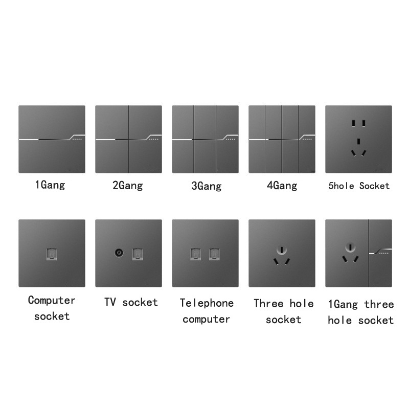 PC 10A 1Gang 2Gang 3Gang 4Gang Switches And Socket UK/EU Standard Wall Light Push Button Switch