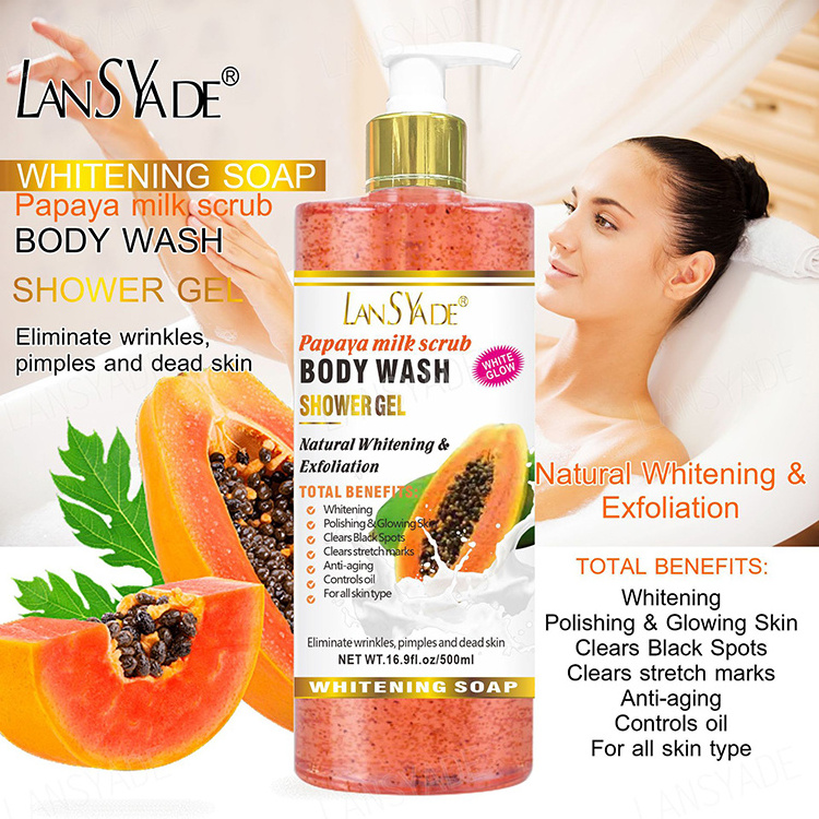 Private Label 500ml Brightening Shower Gel Turmeric Papaya Kojic Acid Lavender Moisturizing Whitening Kiwi Body Wash