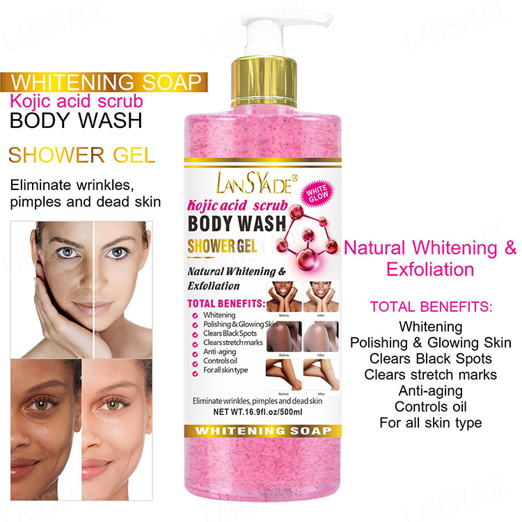 Private Label 500ml Brightening Shower Gel Turmeric Papaya Kojic Acid Lavender Moisturizing Whitening Kiwi Body Wash