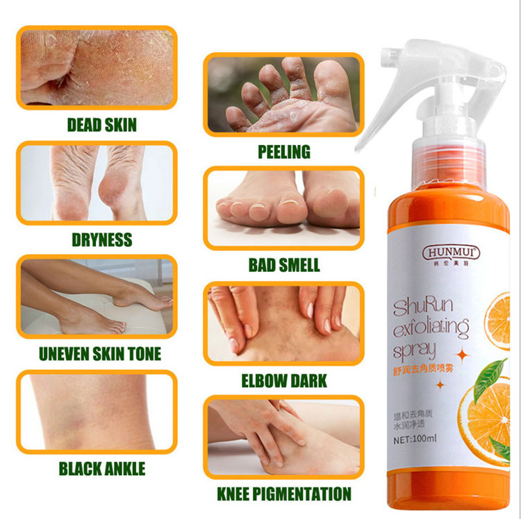 Private Label Organic Remove Dead Skin Deep Cleansing Skincare Peeling foot care Gel Orange Oil Foot Peeling Spray