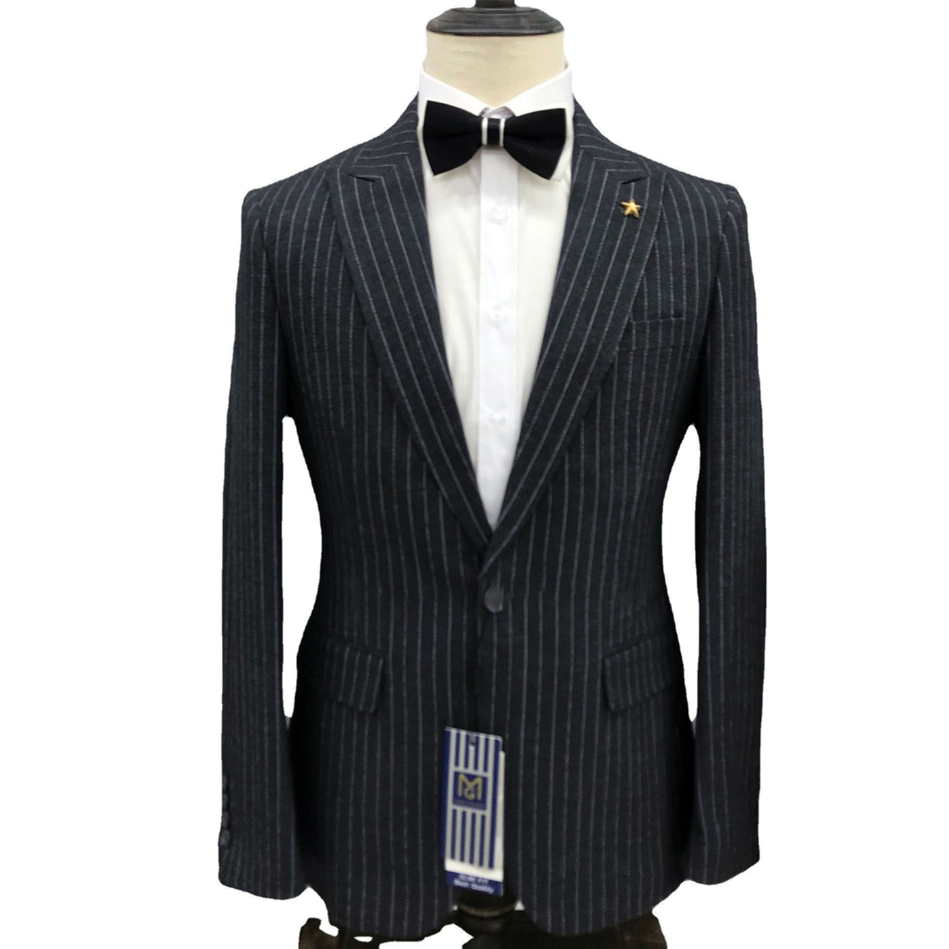 Vertical Stripe Suit for Men and Women Grey Fabric European Top end Stripe Men's Suit