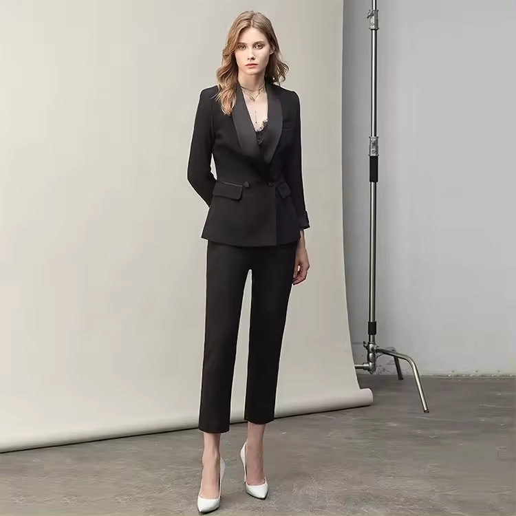 Factory Polyester Regular Solid Elegant Two Piece Hi-Q Women Business Slim Fit Suits Tuxedo