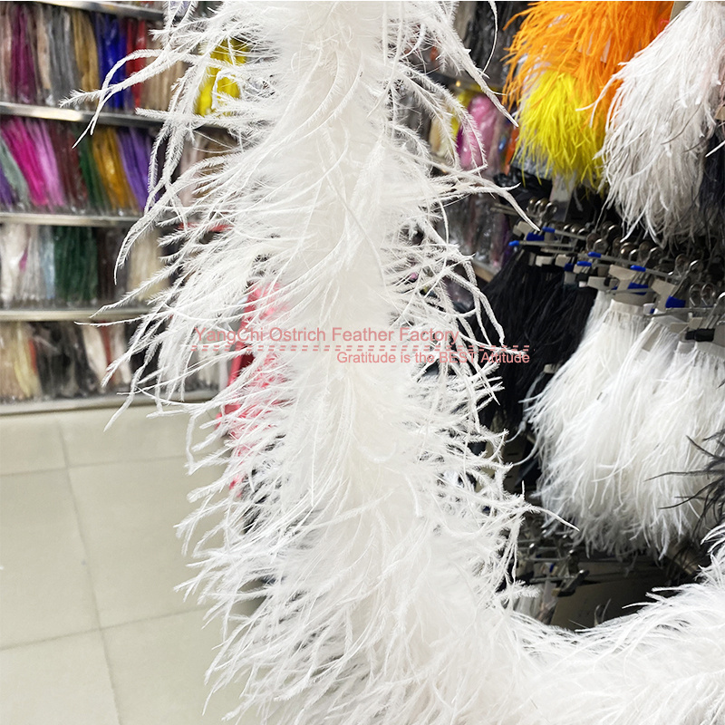 Manufacturer Wholesale 3 ply 2 meters Ostrich Feather Fringe boa Trim On Cord For Dress Feather Fabric