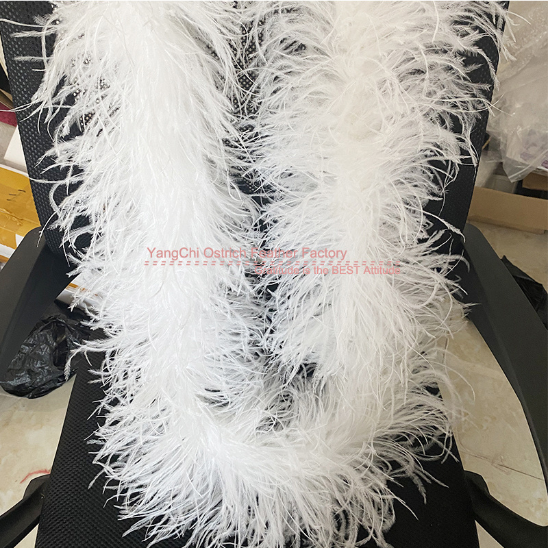 Manufacturer Wholesale 3 ply 2 meters Ostrich Feather Fringe boa Trim On Cord For Dress Feather Fabric