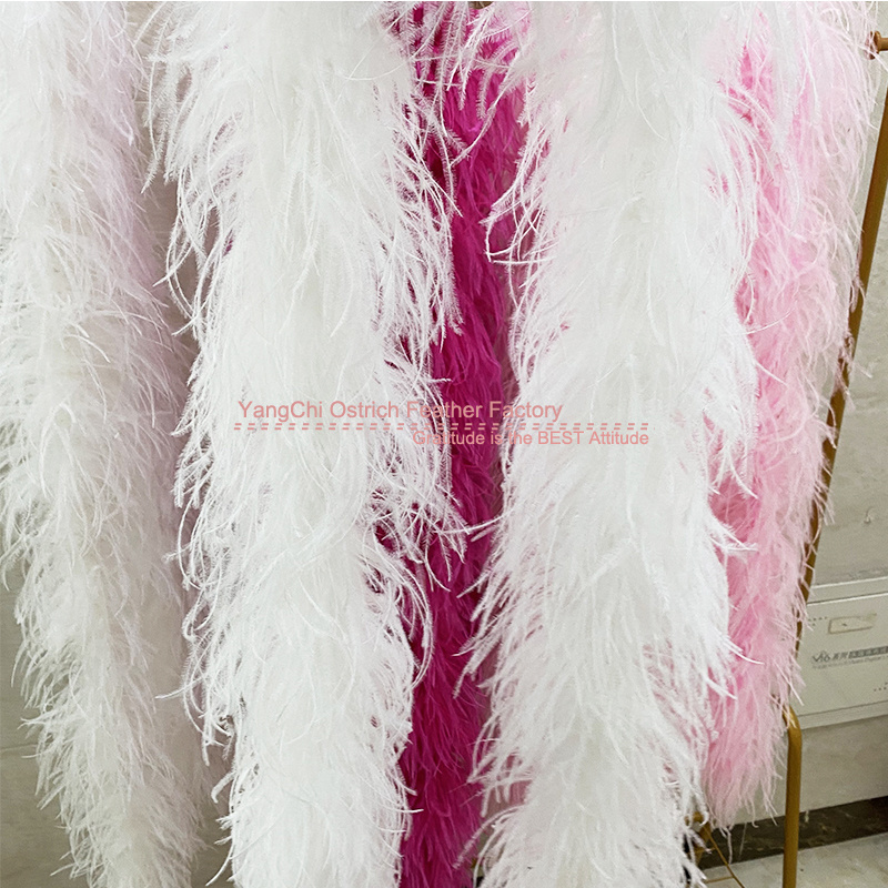 Manufacturer Wholesale 3 ply 2 meters Ostrich Feather Fringe boa Trim On Cord For Dress Feather Fabric