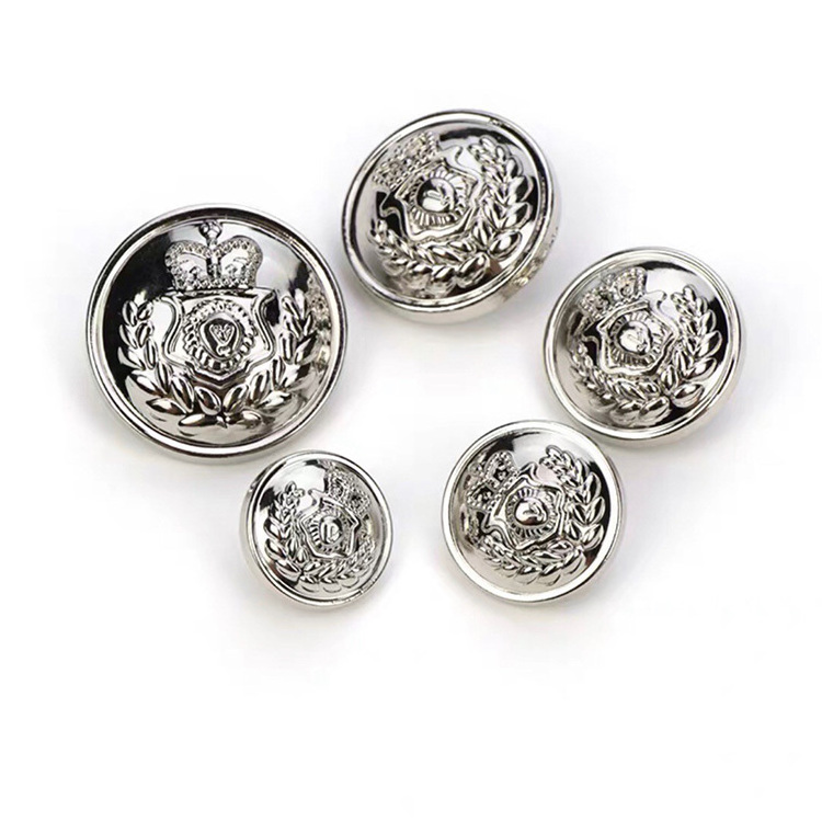 custom size logo embossed round zinc alloy blazer jacket shank buttons for uniforms