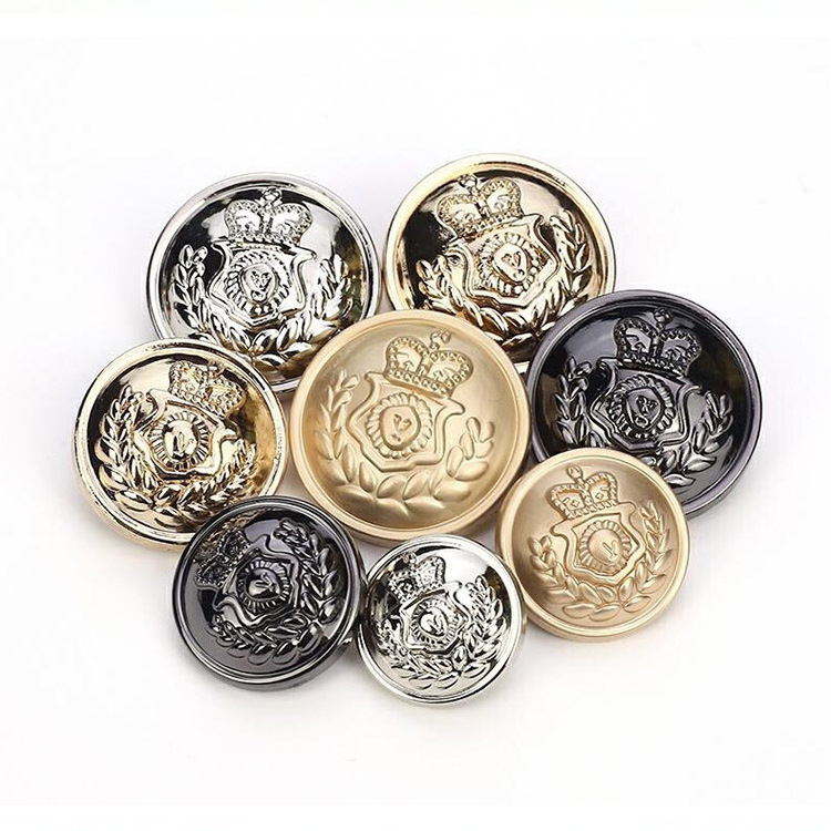 custom size logo embossed round zinc alloy blazer jacket shank buttons for uniforms