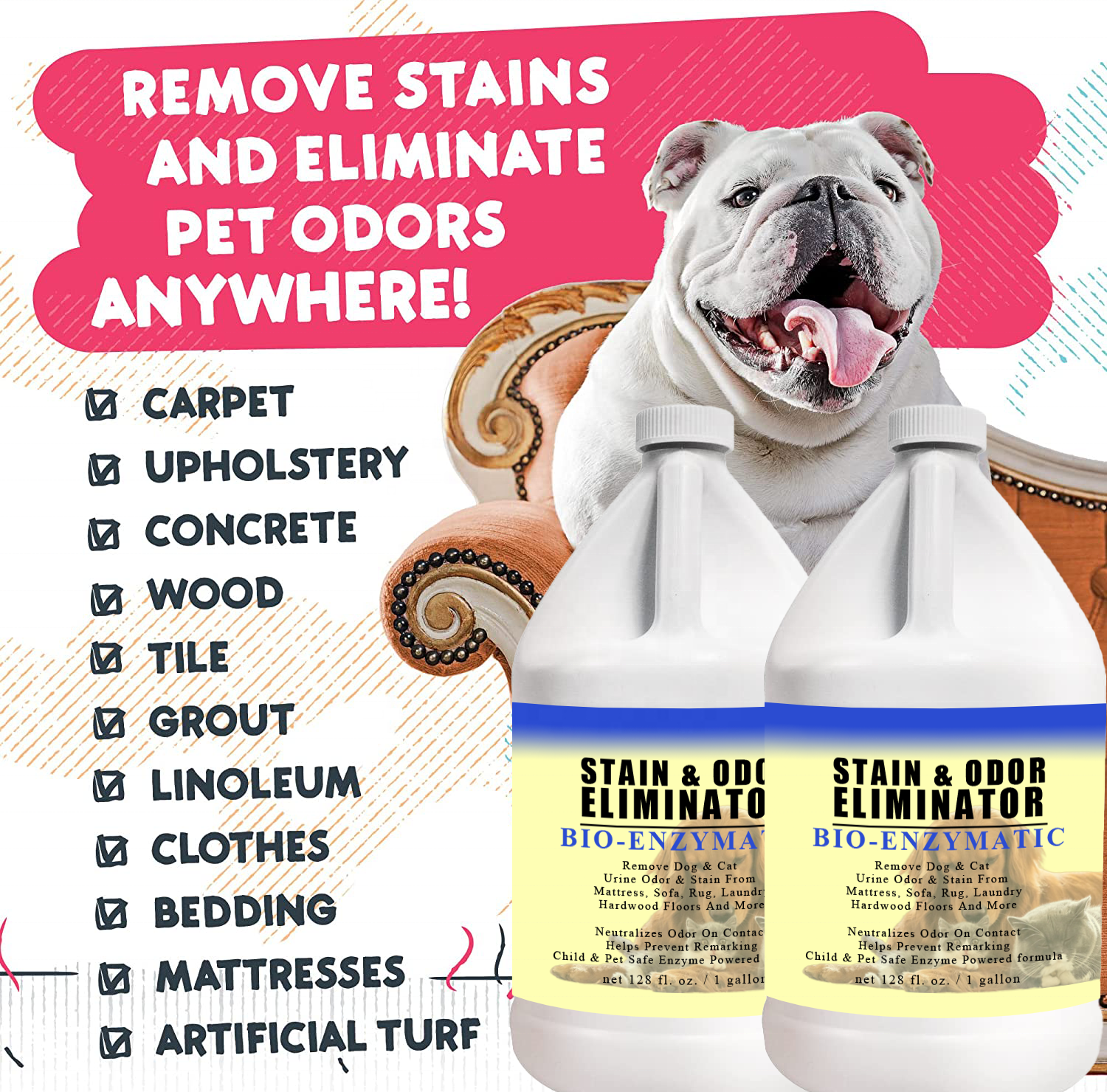 Super Strength Pet Urine Odor Eliminator Remover Enzyme Deodorizer Carpet Stain Bio-Enzymatic Cleaner Deodorant for Dogs Cats