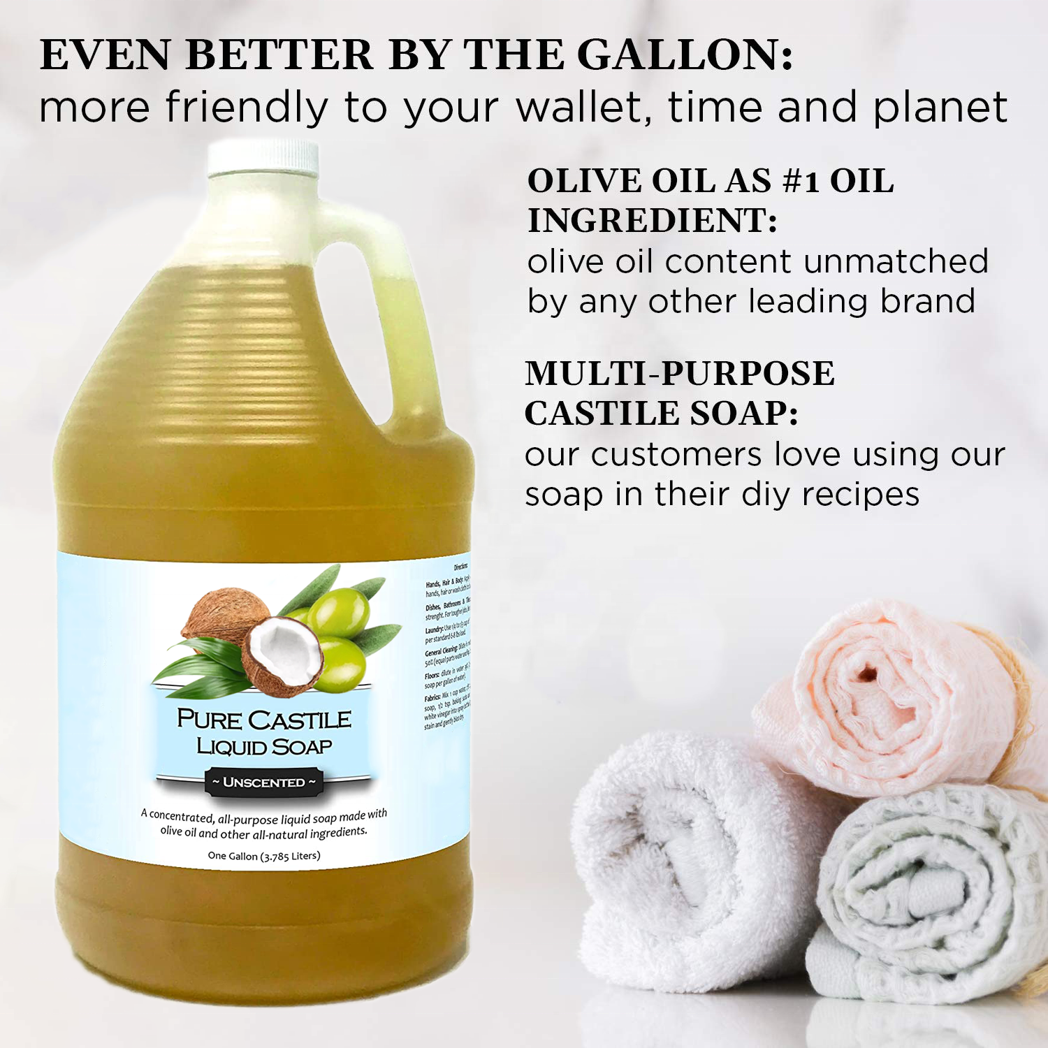 Unscented Skin-Softening Pure Castile Soap Liquid Organic Body Wash Olive Oil Laundry Soap Multipurpose For Hands Face Dishes