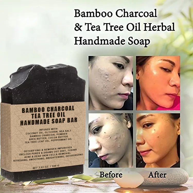 Activated Bamboo Charcoal Whitening Tea Tree Oil Body Soap Organic Coconut Face Soap  Anti Bacteria Melasma Morocan Black Soap