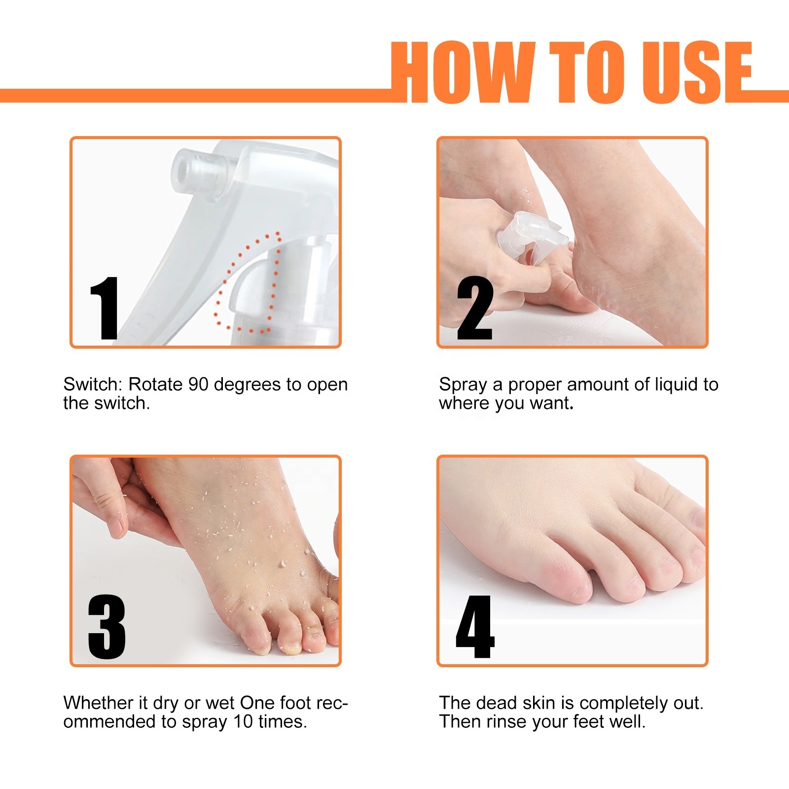 Wholesale Private Label Foot Care Spray Exfoliation Dead Skin Dry Calluses For Heel Elbow Knee Dark Skin Exfoliating