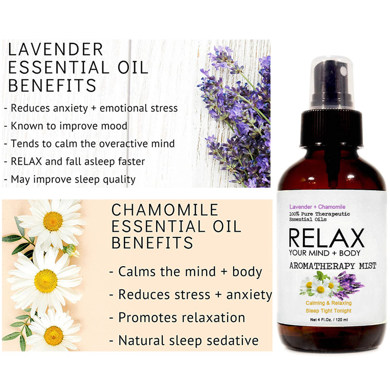 Natural Pure Therapeutic Lavender Chamomile Relaxing Essential Oils Aromatherapy Pillow Spray Calming Nighttime Hydrosol Mist