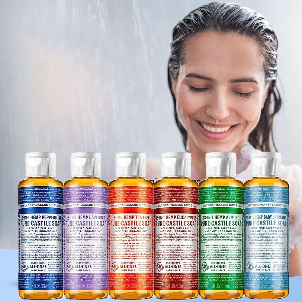 Free Sample Organic Pure Castile Liquid Soap with Peppermint, Lavender, Tea Tree Oils Face Body Hair Beauty Care Bath Soaps