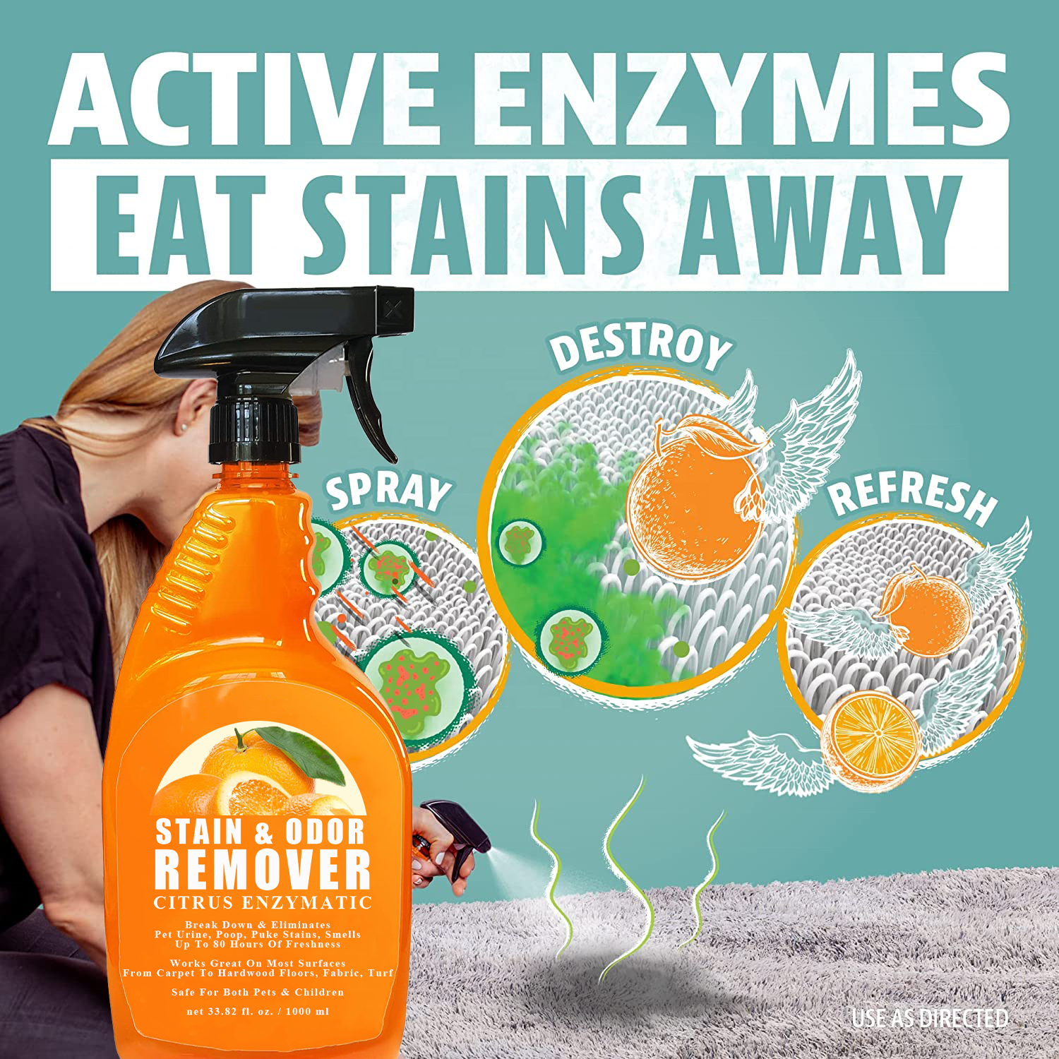 Orange citrus enzymatic carpet Stain Remover Enzyme Pet Cleaner Dog Cat Urine Destroyer Spray Cleaning Solution Puppy Supplies