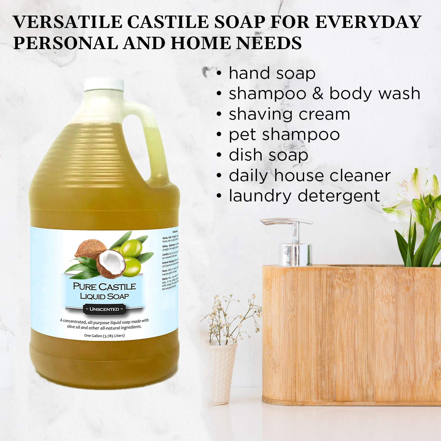 Unscented Skin-Softening Pure Castile Soap Liquid Organic Body Wash Olive Oil Laundry Soap Multipurpose For Hands Face Dishes