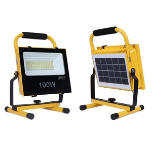 portable led solar flood lights with integrated solar panel aluminum shell battery powered flood light