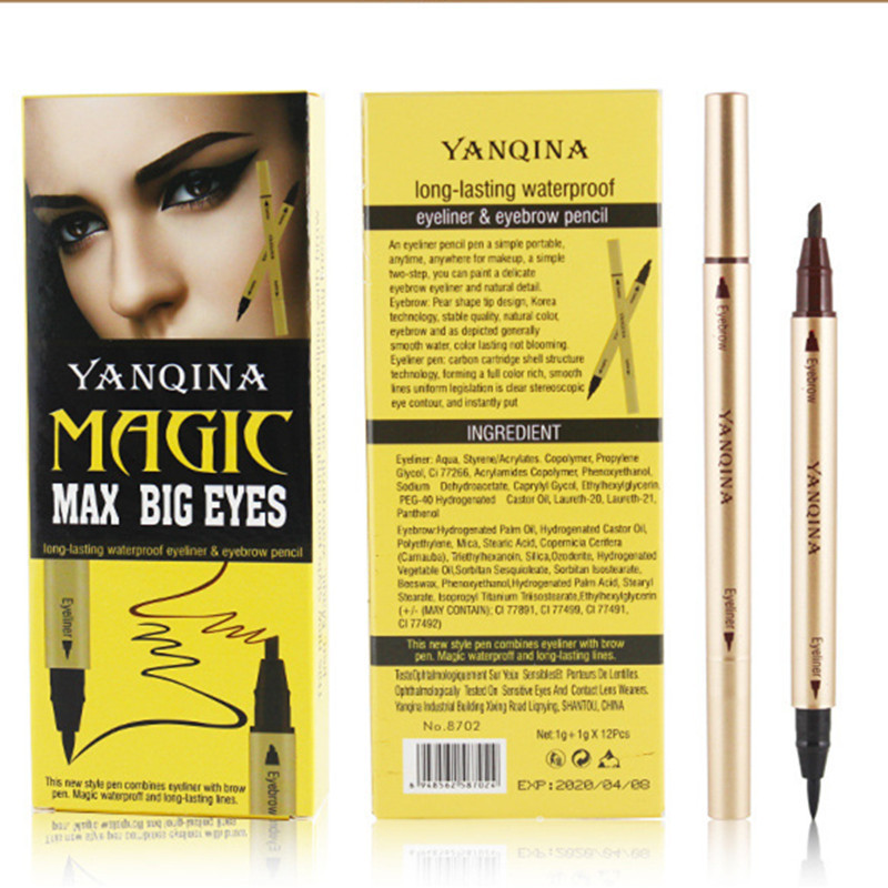 YANQINA Beauty Big Eyes Makeup Long Lasting Waterproof 2 in 1 Eyeliner Eyebrow Pencil