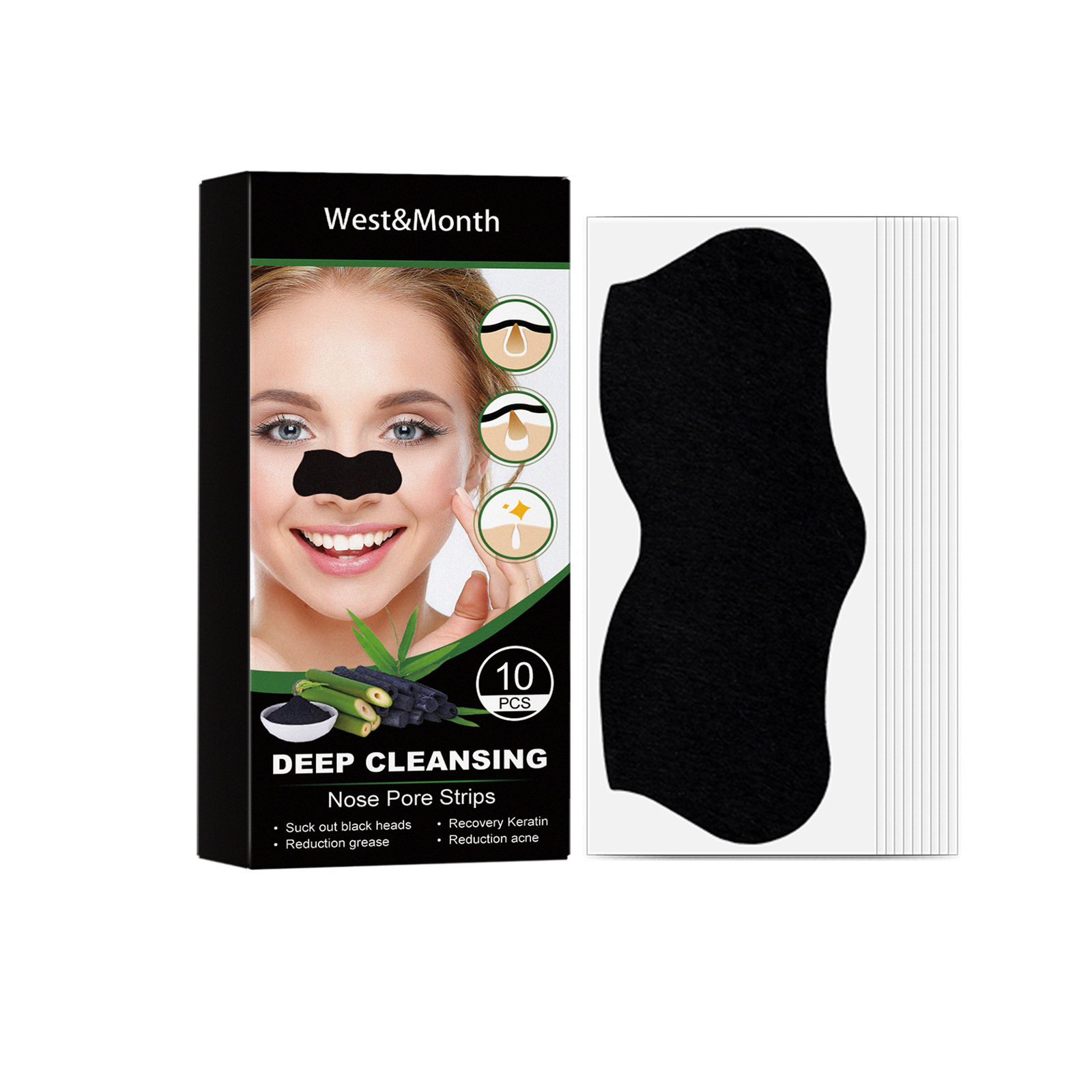 West&Month Deep Cleansing Blackheads Remover Bamboo Charcoal Nose Pore Strips 10pcs