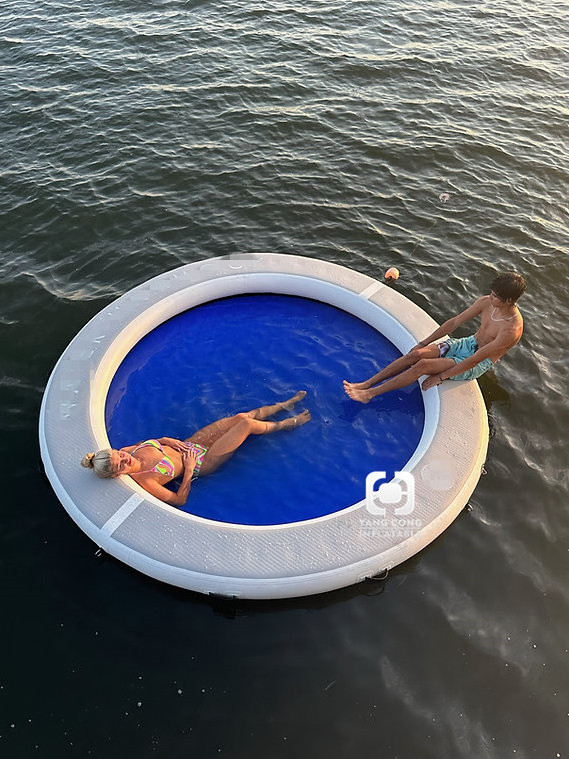 Inflatable Floating Swimming Pool Classic Drop Stitch Water Inflatable Circular Mesh Dock Floating Water Hammock with Swimming