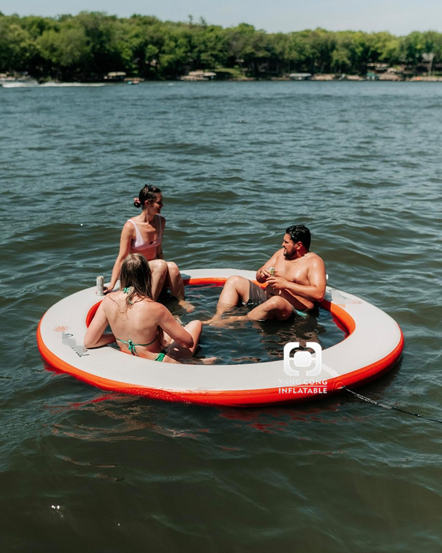 Inflatable Floating Swimming Pool Classic Drop Stitch Water Inflatable Circular Mesh Dock Floating Water Hammock with Swimming