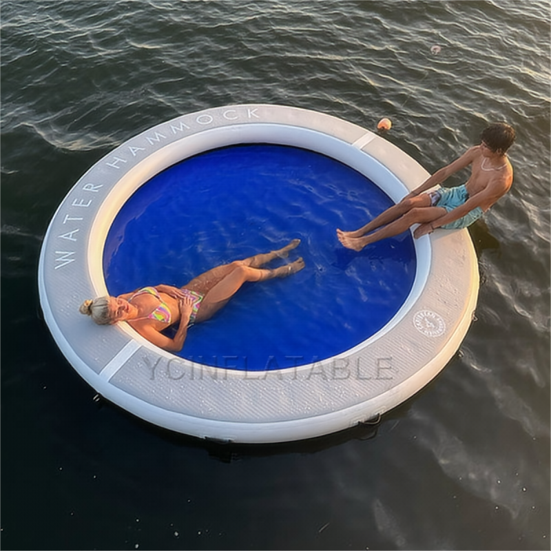 Guangzhou floating 10ft round pool with mesh inflatable hangout water hammock for sun pad