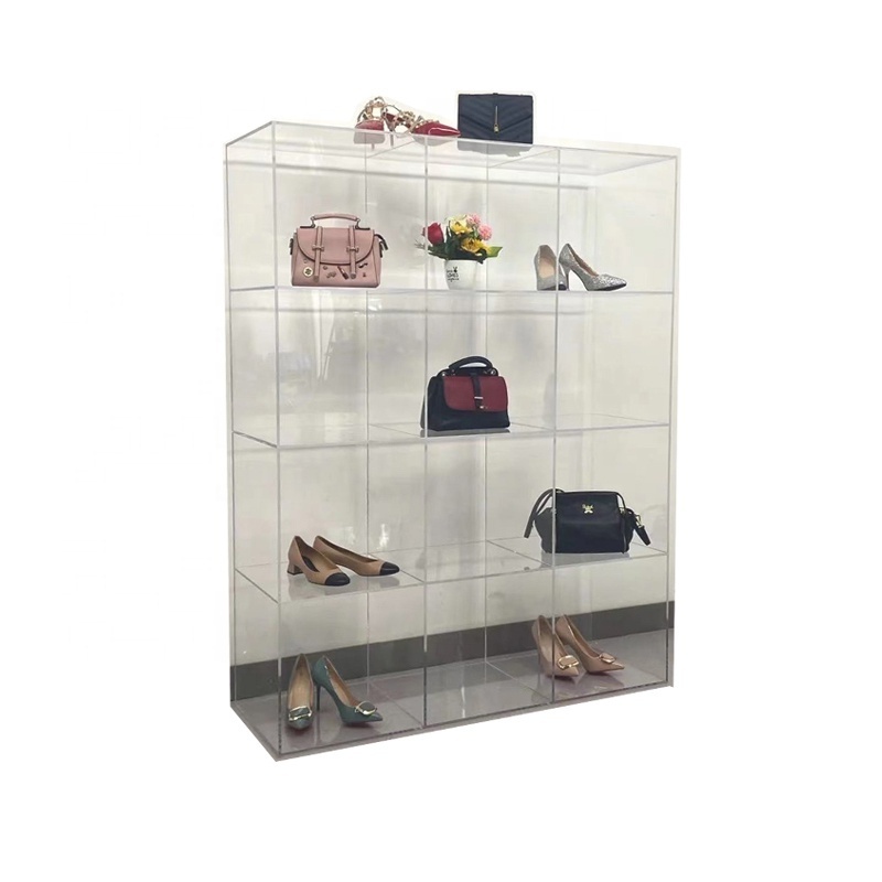 Large Acrylic Display Rack For Clothing Shoe Handbag Storage Customized High Showcase Cabinet