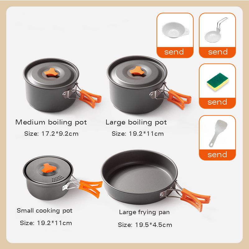 Hot sale of cookouts portable camping cooking set camp stove pot camping cookware outdoor