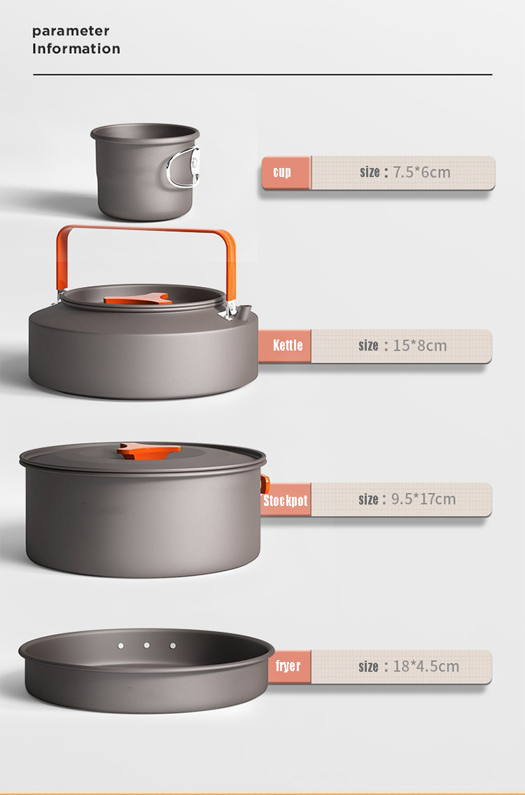 Hot sale of cookouts portable camping cooking set camp stove pot camping cookware outdoor