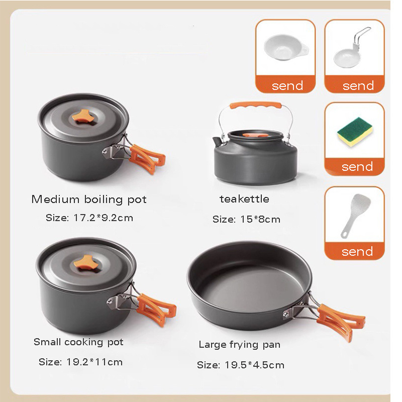 Hot sale of cookouts portable camping cooking set camp stove pot camping cookware outdoor