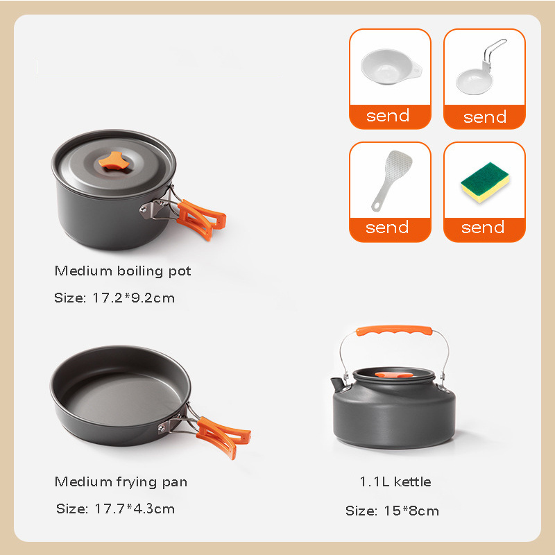 Hot sale of cookouts portable camping cooking set camp stove pot camping cookware outdoor