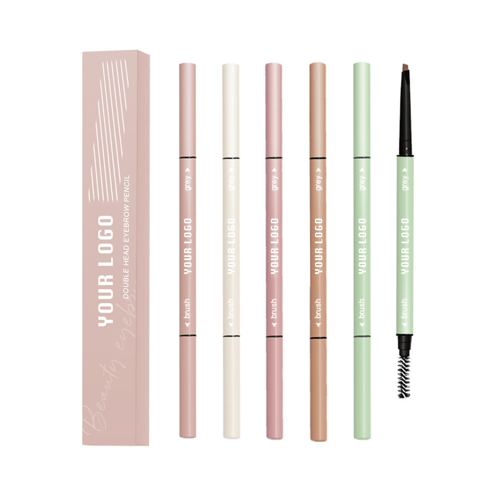 Private label Precise Dual Ended Eyebrow Pencils Custom Beige Eyebrow Pencil Nude Slim Crayon White Brow Pencil Brush OEM