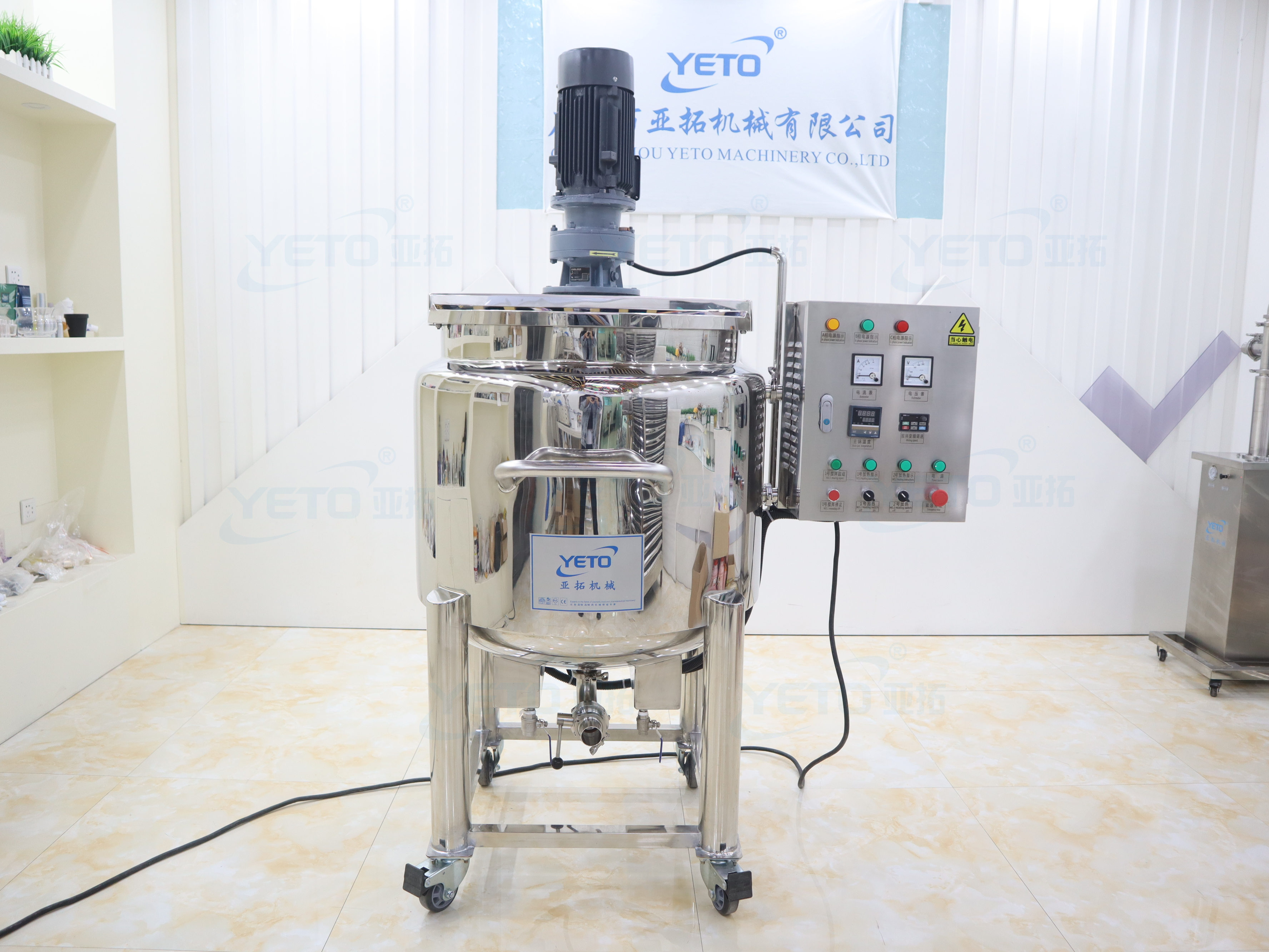 YETO Cosmetic Machine Cream Detergent Mixing Equipment Jacket Heating Mixer Tank Agitator Blades Stainless Steel Lotion Shampoo