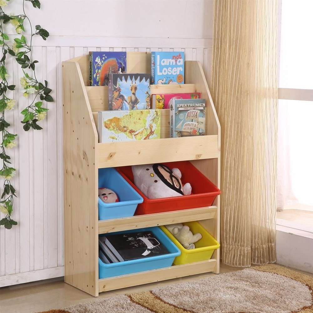 Kids wooden book rack playroom bedroom toy storage organizer children toy shelves for school