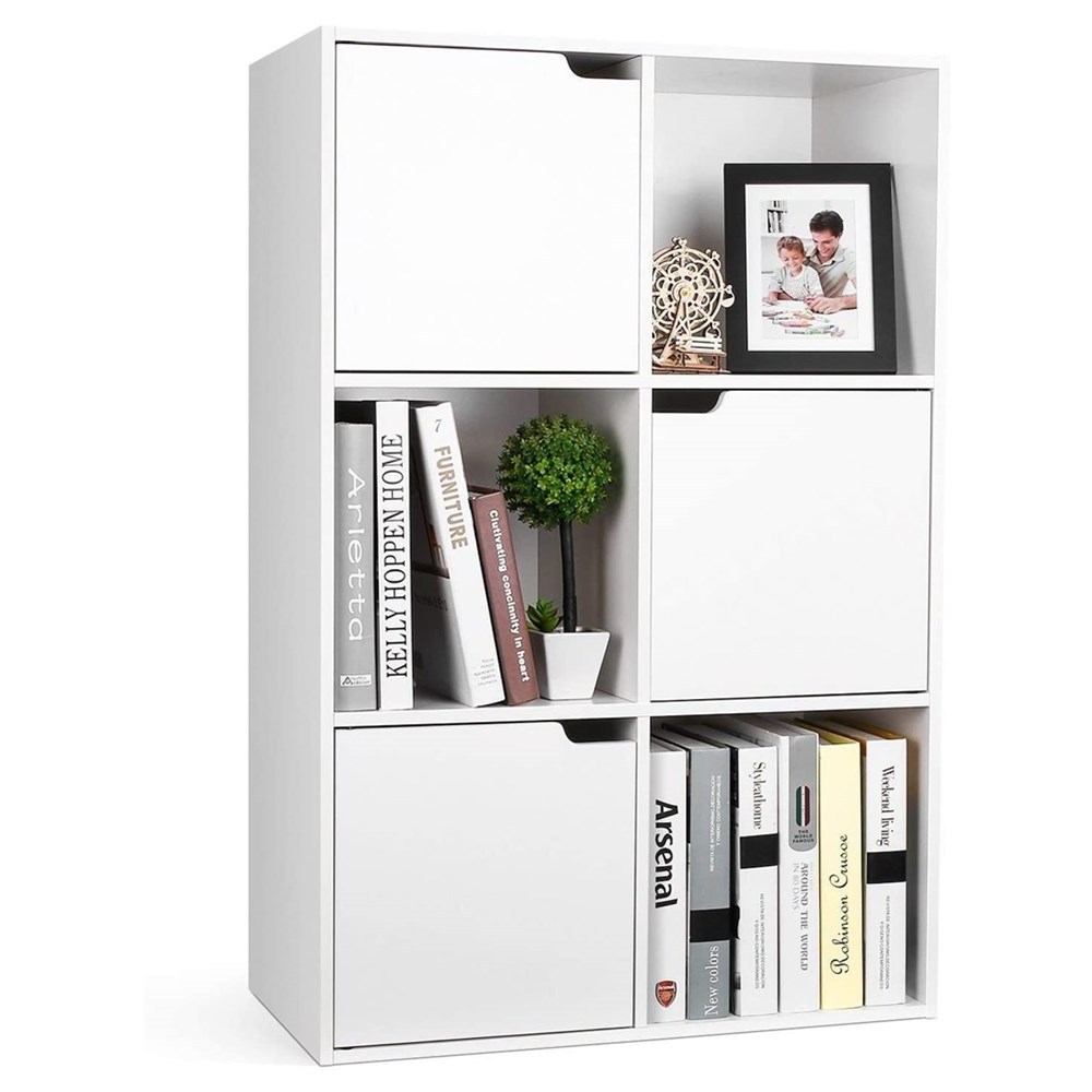 Cube Bookcase White Cube Bookshelf Wooden Display Shelf Organizer Home Office with 3 Doors