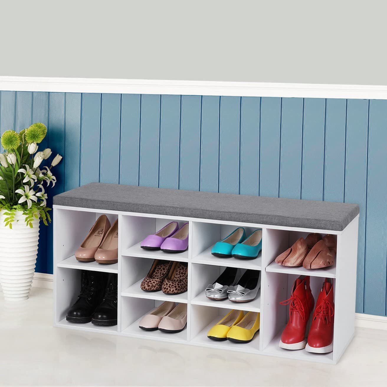 shoes cabinet modern wooden furniture storage with Seat