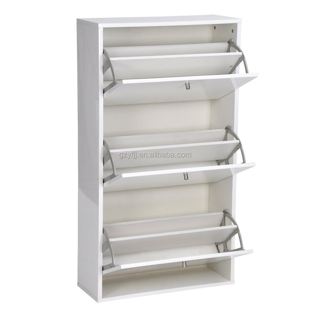 Modern 3-Tier White Shoe Rack Cabinet Drawer Design Entryway Wooden Shoe Organizer 1008