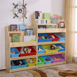 Kids wooden book rack playroom bedroom toy storage organizer children toy shelves for school