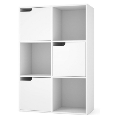 Cube Bookcase White Cube Bookshelf Wooden Display Shelf Organizer Home Office with 3 Doors